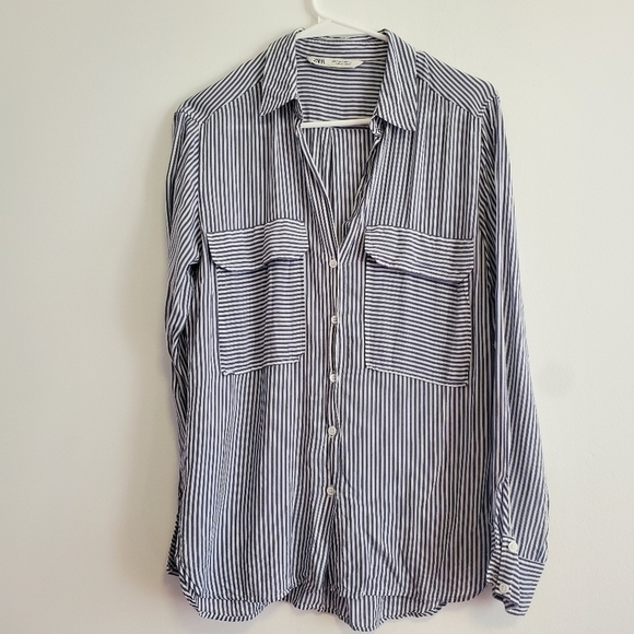 Zara Striped Button Front Shirt - Picture 7 of 9
